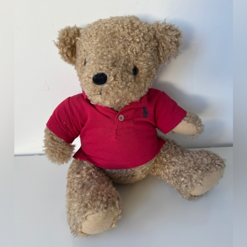 Rare Vintage Ralph Lauren TEDDY BEAR NY NY Red POLO Shirt  Curly Fur Plush